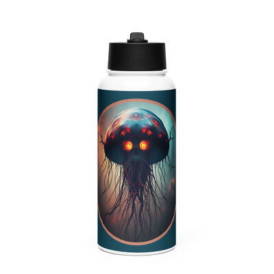 ''Cthonic Space Jellyfish'' Stainless steel water bottle Galactic Dark Mushroom