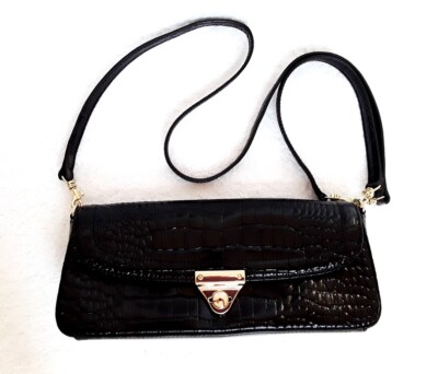 Giani Bernini Small Black Croc Shoulder Clutch Handbag Purse