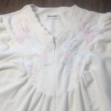 Vintage Shadowline Velour Robe House Coat Lounge Floral Embroidery Zip Sz Small