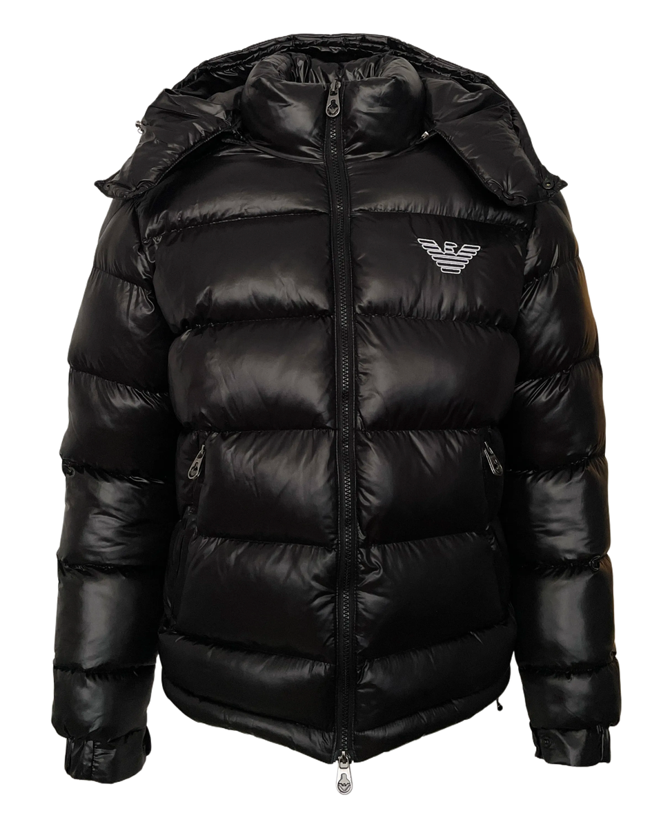 Emporio Armani Puffer Jacket in Black With removable hood Coat