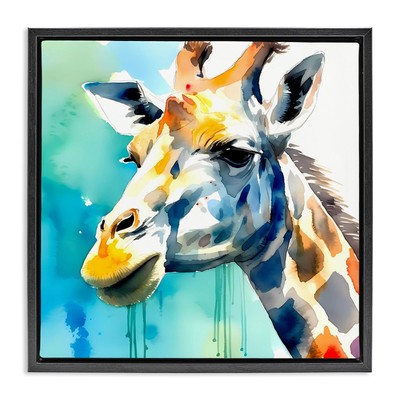 Giraffe with Blue Splash Framed Floater Canvas Wall Art Design by Walker Noble