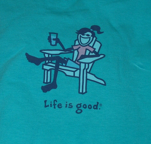 Maglietta Donna Life Is Good Maniche Corte V-Neck - Viola Con Libellula E Fiori, 100% Cotone