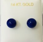 8 mm Ball Stud Earrings New Solid 14K Yellow Gold Natural Blue Lapis