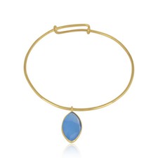 Blue Chalcedony Gemstone 18k Gold Plated Silver Party Wear Bangle Jewelry