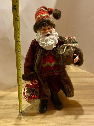 Vintage Weihnachten 12" Weihnachtsmann Figur Mantel Dekor mit warmer Kleidung & Rasche - Bild 11 von 12