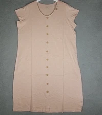 NEW Denim & Co. Naturals Midi Dress Women's 2X Soft Pink Button Front Slub Knit