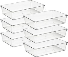 6 Pack Drawer Organizer, 6" x 9" Plastic Storage Bins  Acrylic Tray Design,