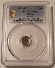 Ottoman Empire (Turkey) Selim III 1791 Silver Akce MS62 PCGS