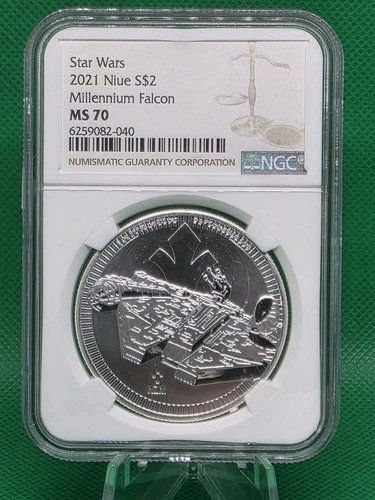 TOP POP NGC MS70 2021 $2 Niue  Star Wars: Millennium Falcon 1oz Silver Coin 