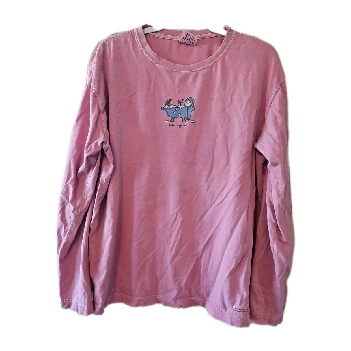 Life Is Good Women's XL Long Sleeve Pink T-Shirt Jackie In A Tub Relaxed Fit