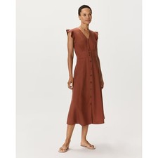 Quince Vintage Wash Tencel Button Front Midi Dress Terracotta Rust Brown XS 0 2