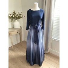 SLNY Womens Navy Ombre Satin Gown 3/4 Sleeve Formal Evening Dress Size 12P NEW