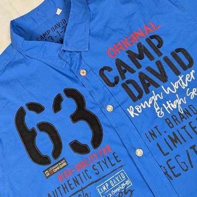 Camp David Mens Blue Short Sleeve Graphic Button Down Shirt XXL