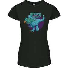 Camiseta T-Rex Ruining Christmas Wreck the Halls para mujer corte pequeño