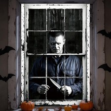 Halloween Window Curtain Cover Scary Killer 47 x 31.5 inches, Grey White