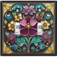 Metal Light Switch Outlet Cover Decorative Wall Plate Colorful Flowers EFW101