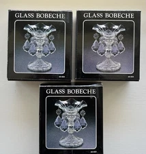 VTG Glass Bobeches w/ Prisms Lot of 3 Original Boxes Cottagecore Castlecore Wax
