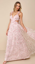Lulus Ethereal Love Blush Floral Pleated Tiered Tie-Back Maxi Dress