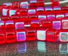 Red AB Cube, Czech Glass Beads 6mm 25