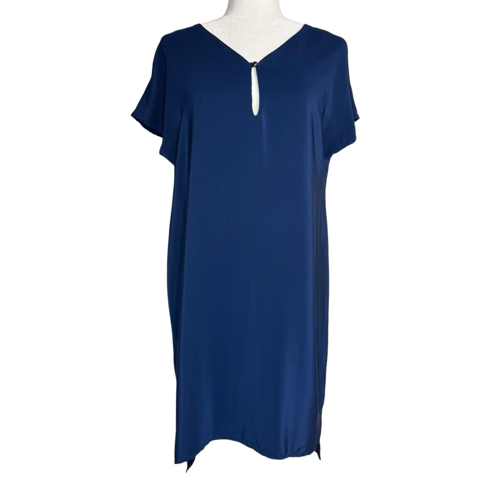 Vestido recto Amanda Uprichard M 100 % seda líquida azul carrera oficina hecho en EE. UU. Foto 3 de 4