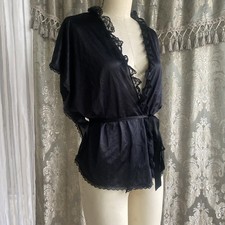 vintage black bed jacket cami with lace and ruffle detail by Gilead M