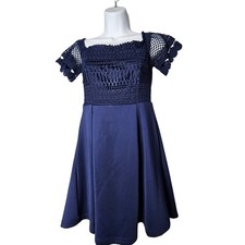 Francescas Navy Blue Crocheted Lace Short Sleeve Dress XS Whimsical Romantic