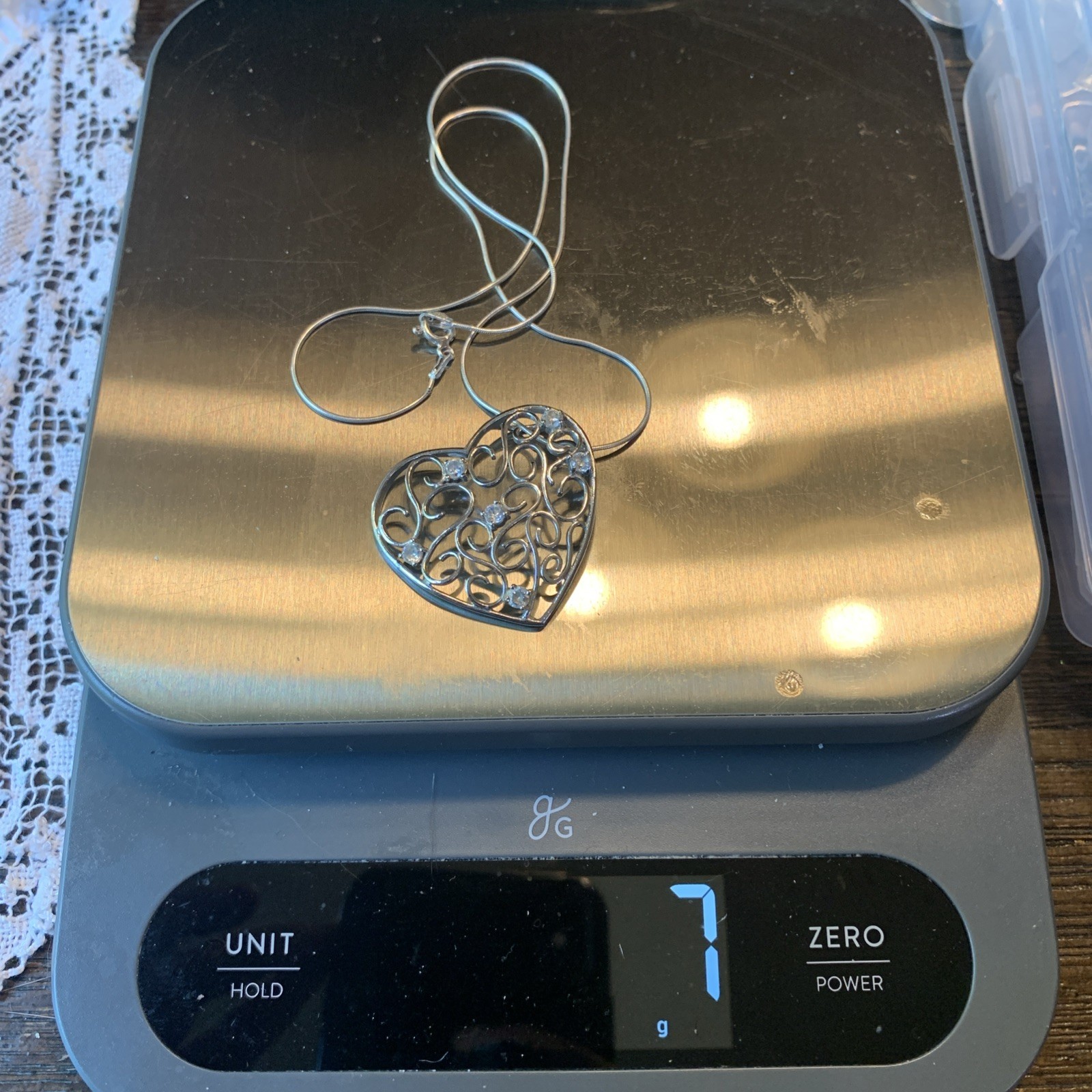 Multi-Crystal Side Hang Scrollwork Heart Pendant … - image 11