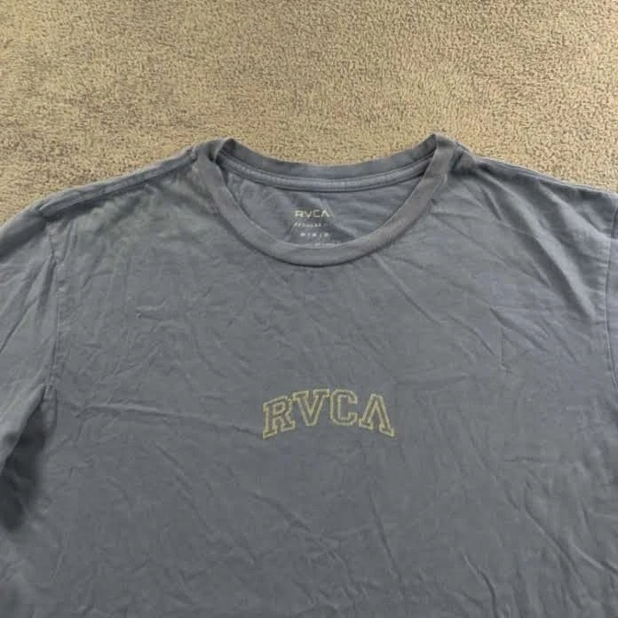 RVCA Shirt Adult Mens Medium Faded Dark Blue Short Sleeve - Image 2 of 4