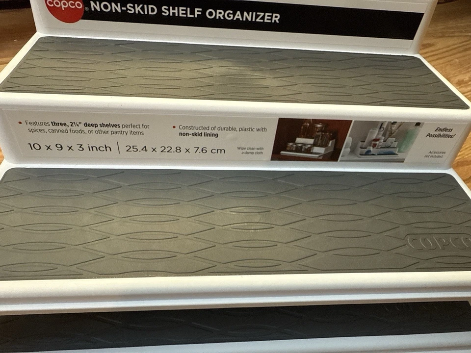 Copco Non-Skid 3-Tier Shelf Organizer Spice Rack, White/Gray, 10x9x3 in - Image 3 of 4