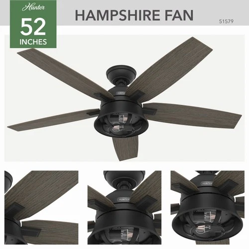 Hunter Fans - Hampshire - 5 Blade Ceiling Fan with Light Kit and Handheld Remote - Picture 3 of 4
