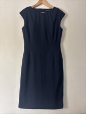 Jaeger Navy Blue Wool Pencil / Shift Dress Pockets Size UK 8