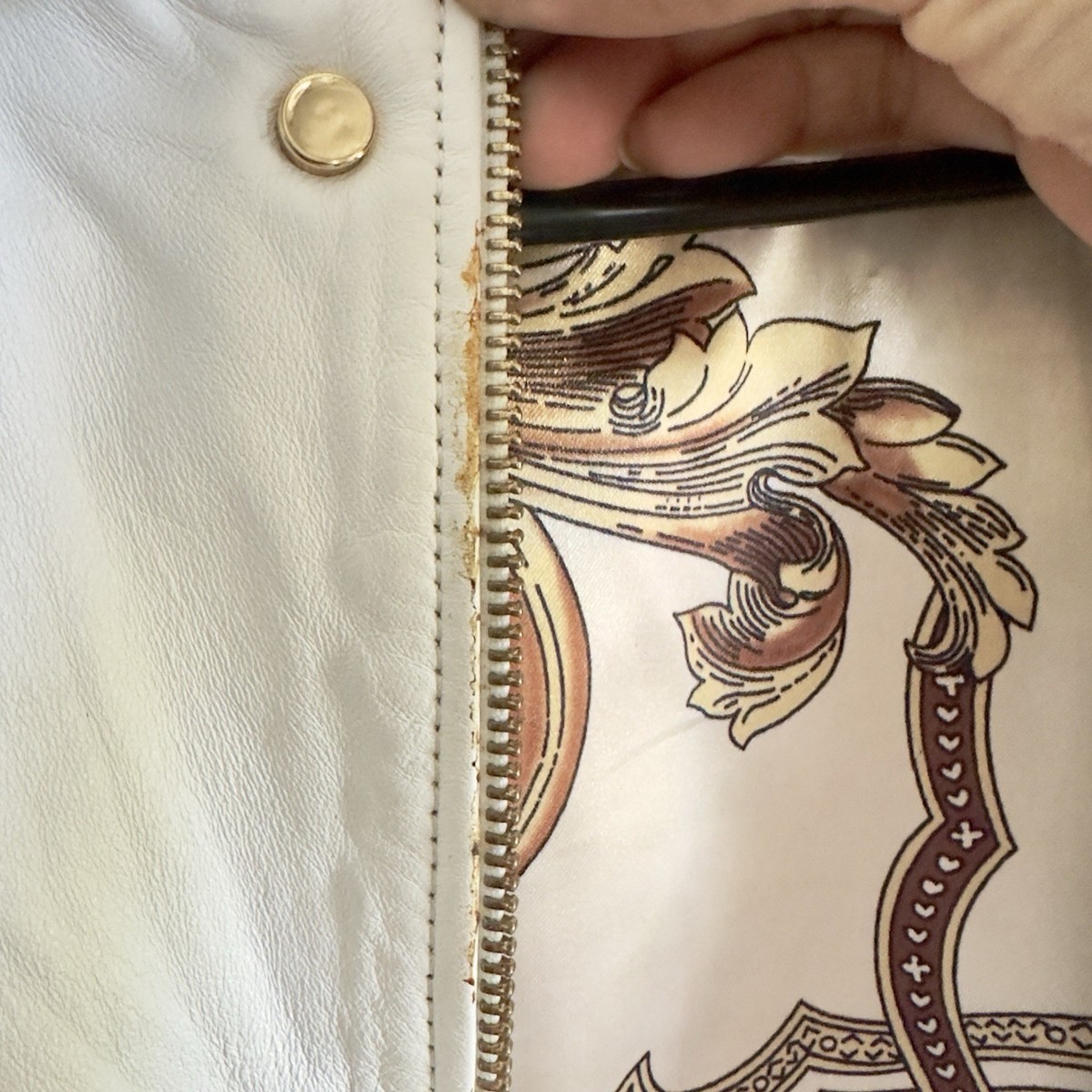 Balmain Women's White Leather Jacket Gold Buttons Silk Lining