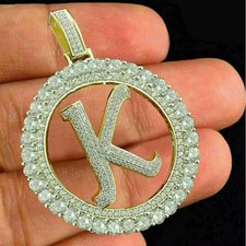 Round 2Ct Lab-Created Diamond Initial Letter "K" Pendant 14K Yellow Gold Plated