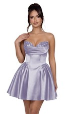 2026 Women Satin Short Dress Strapless Sequins Evening Homecoming Gown New