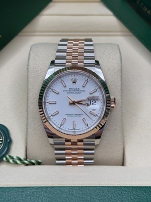 Rolex Datejust 36 NEW 2026 White Index Dial Two Tone Rose Gold Fluted Jubilee