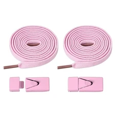 No Tie Shoelaces with 2 Metal Triangle Buckle Clips, 1Pair & Pink