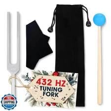 432 Hz Tuning Fork Set – 7.2'' Aluminum Alloy, Reflex Hammer, Cleaning Cloth 