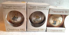 Lot of 3 Vintage Schmid Berta Hummel Christmas Glass Ornaments 1978, 1982, 1983