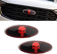Pack of 2 Front Grille Emblem, Central Mesh Cover Label, Rear Tailgate Emble
