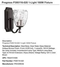 Progress Lighting P300116-020 Anjoux Antique Bronze New