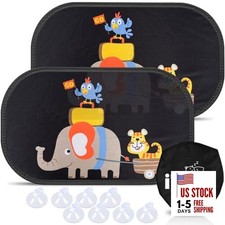 Car Sun Shade for Baby Kids 2 Pack Static Cling Side Window Elephant Tiger