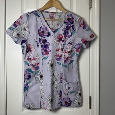 Dickies Scrub Top Women Size Small Sm Floral Pink and Purple Polyester