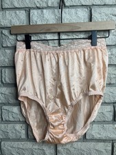 Pink K Satin Panties Hi Waist Sz 8 Second Skin Shiny Nylon Silky Vintage Peach