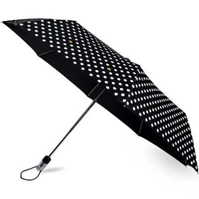 Kate Spade Umbrella ''DOT'' Black /White Dots Travel Size Auto open/close NWT