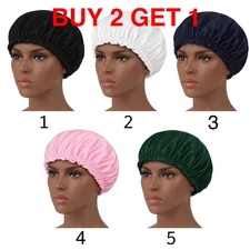 Women Satin Night Sleep Cap Hair Bonnet Hat Silk Head Cover Wide Elastic Band