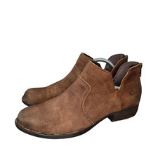 Born Kerri Ankle Boots Womens 8 Brown Suede Distressed Comfort Zip