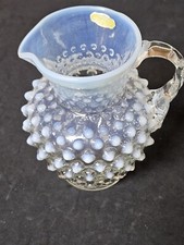 Vintage Fenton Opalescent Blue Hobnail Pitcher With Label