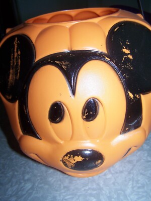 Disney Mickey Mouse Halloween Pumpkin Trick or Treat Candy Bucket Blow Mold Pail