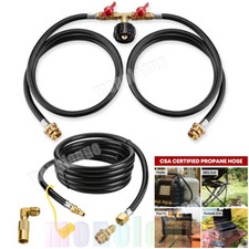 5ft Propane 2 Way Y Splitter Adapter Hose,1 lb-20 lb Converter w/ Shut Off Valve