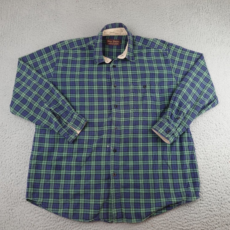 Vintage Leevalley Ireland Shirt Mens XL Blue Green Plaid Long Sleeve Button Up*